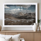Mountain Landscape Wall Art Canvas Print, Framed Snowy Peaks Art, Rugged Highlands Rustic Adventure Decor