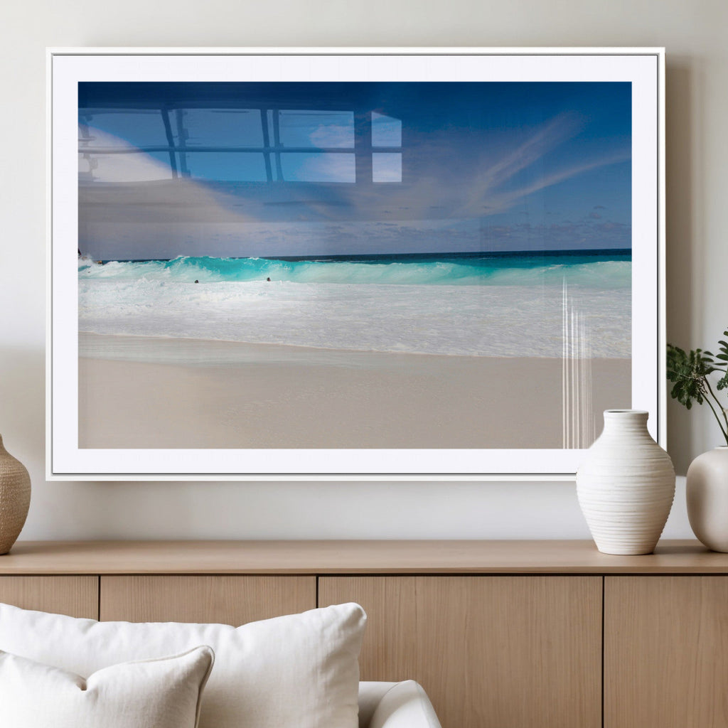 Ocean Breeze Wall Art Canvas Print, Aqua Waves and Coastal Horizon Under a Blue Sky