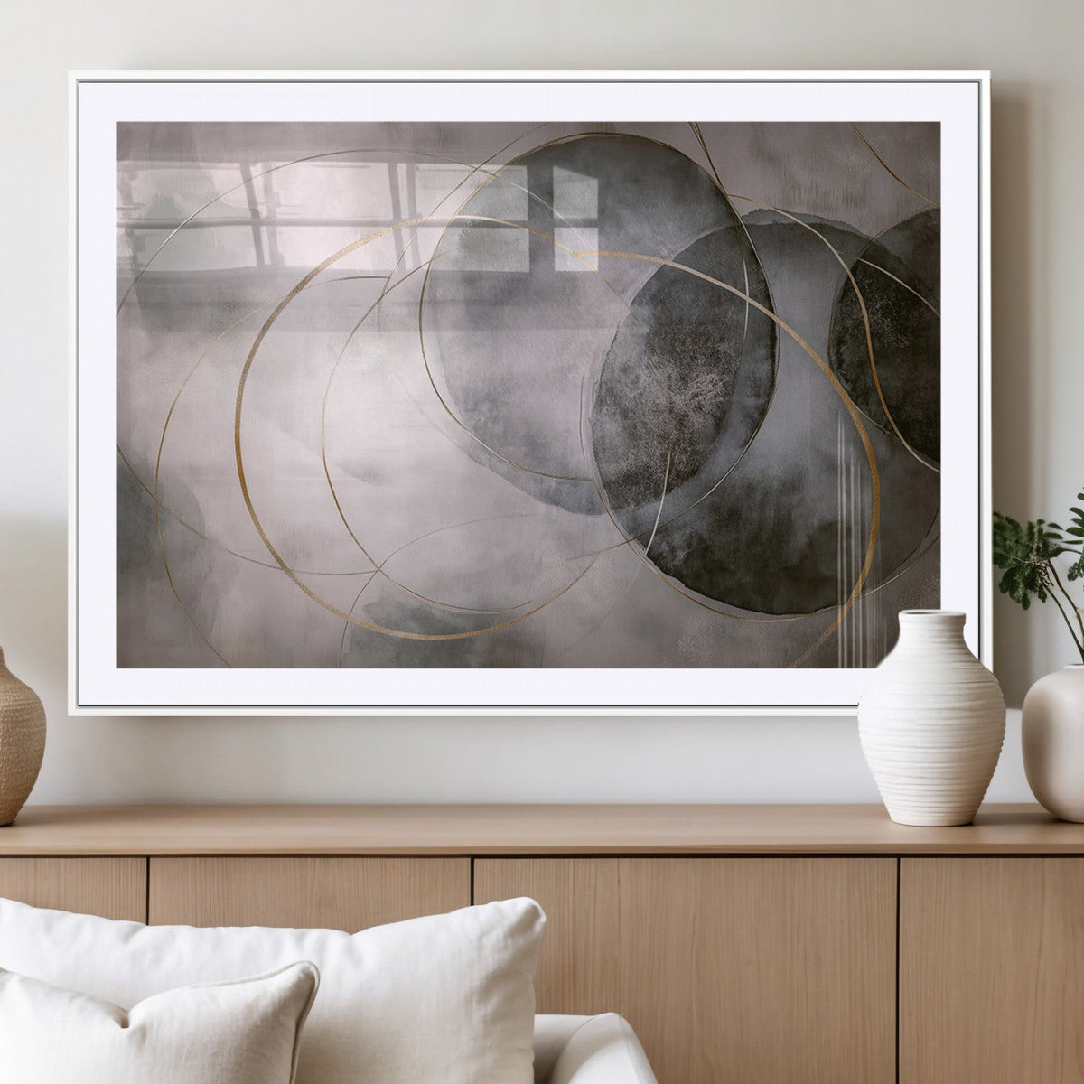 Abstract Grey Gold Wall Art | Modern Geometric Canvas