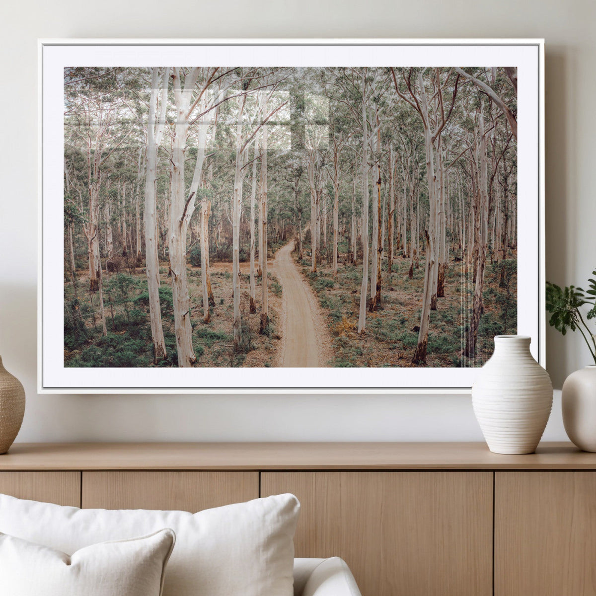 Forest Dirt Road Wall Art Canvas Print, Scenic Woodland Pathway with Tall Trees