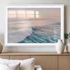 Sunset Surfing Wall Art Canvas Print, Ocean Wave Surfer with Golden Sky