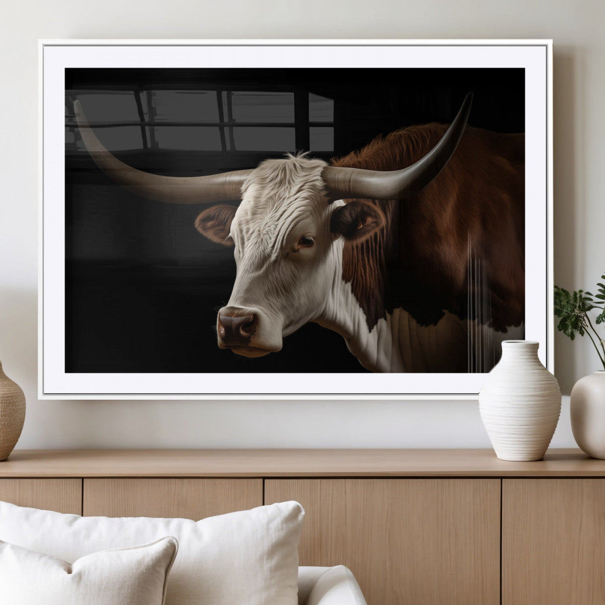 Texas Longhorn Bull Canvas Wall Art, Rustic Western Farmhouse Decor