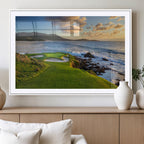 Coastal Golf Course Wall Art Canvas Print, Sunset with Rolling Green Fairways and Ocean Waves
