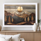Wooden Mountain Layers Art | Rustic Pine Tree Landscape