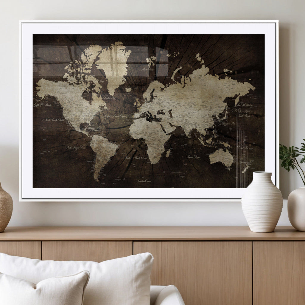 World Map Wall Art Canvas Print | Framed Travel Map Wall Art