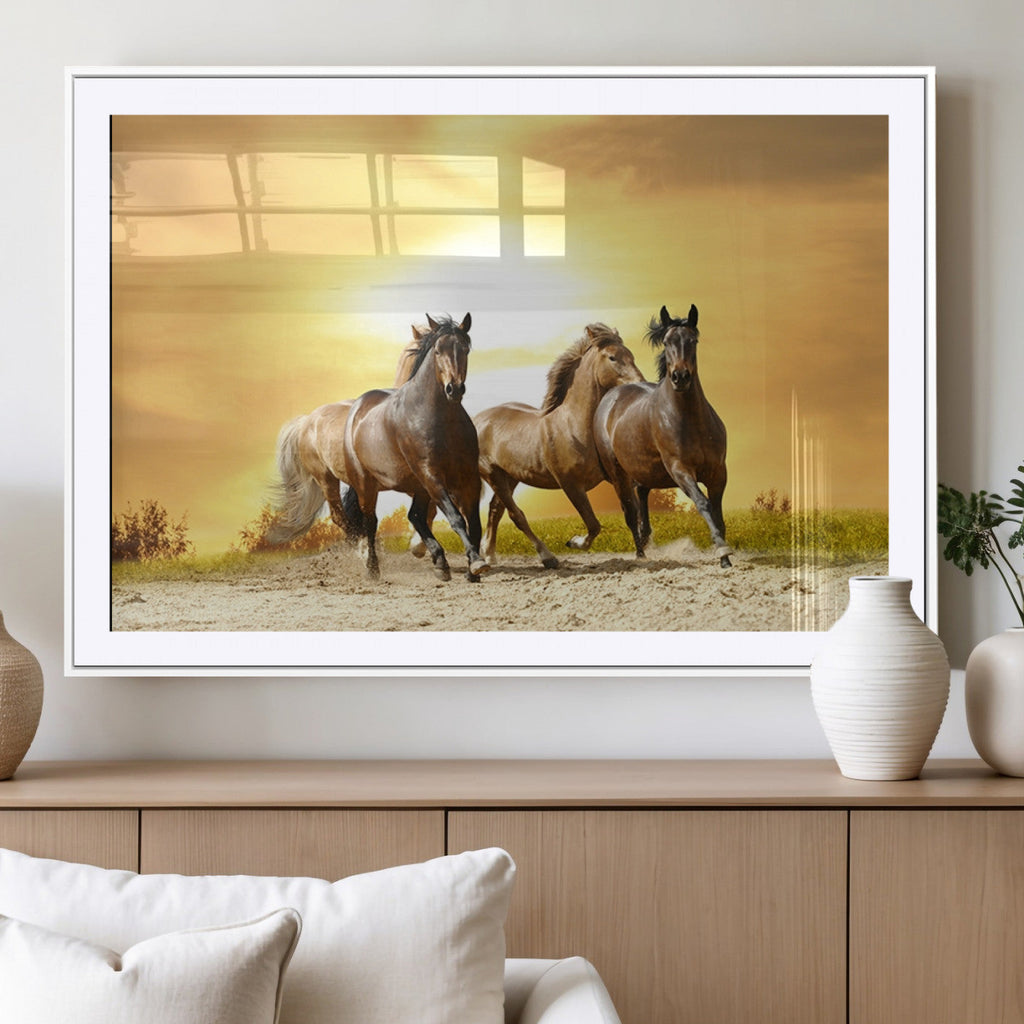 Wild Horses Wall Art Canvas Print, Framed Galloping Herd