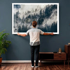 Foggy Mountain Forest Canvas Print, Misty Pine Trees Nature Wall Art