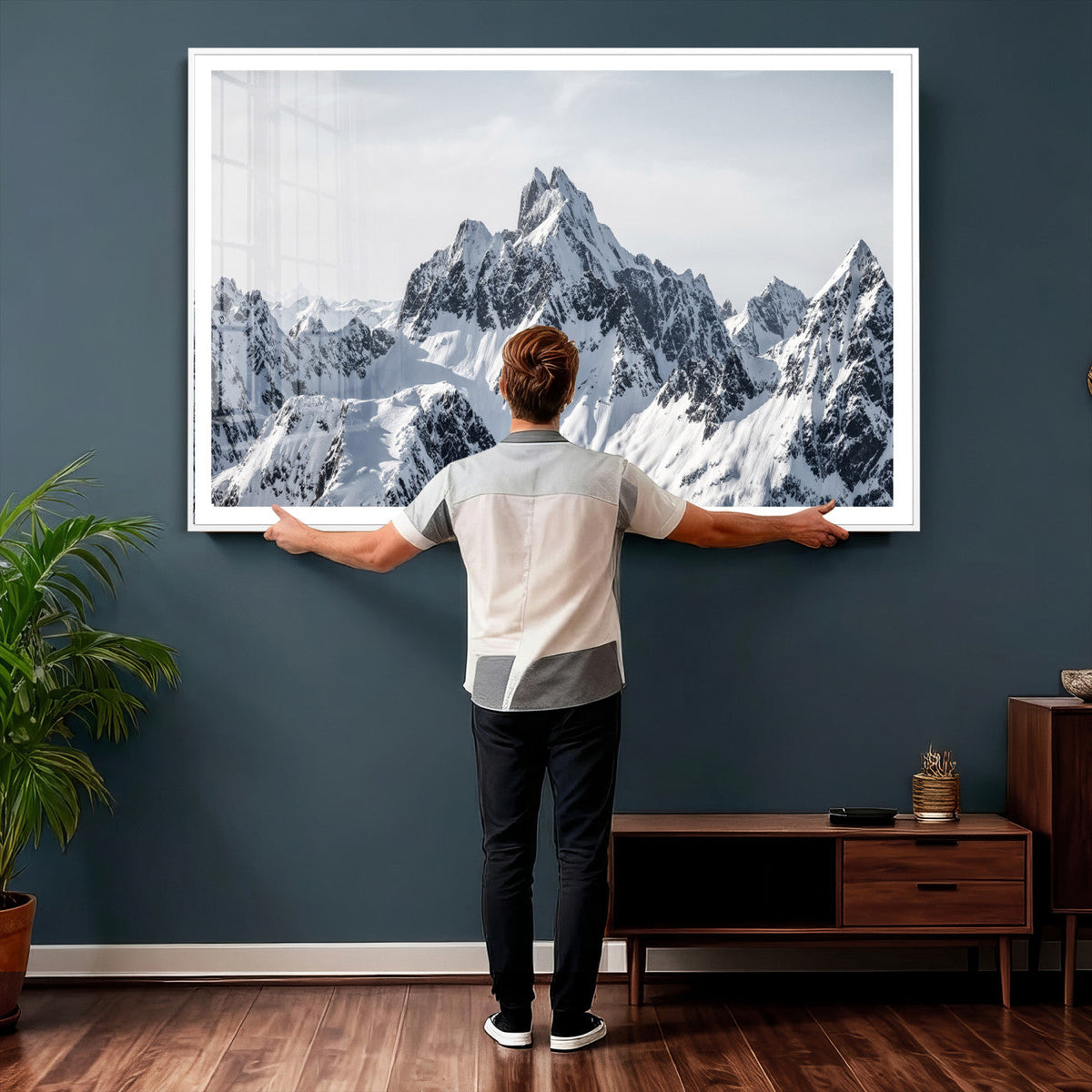 Snowy Mountain Range Canvas Print, Alpine Peaks Landscape Wall Art
