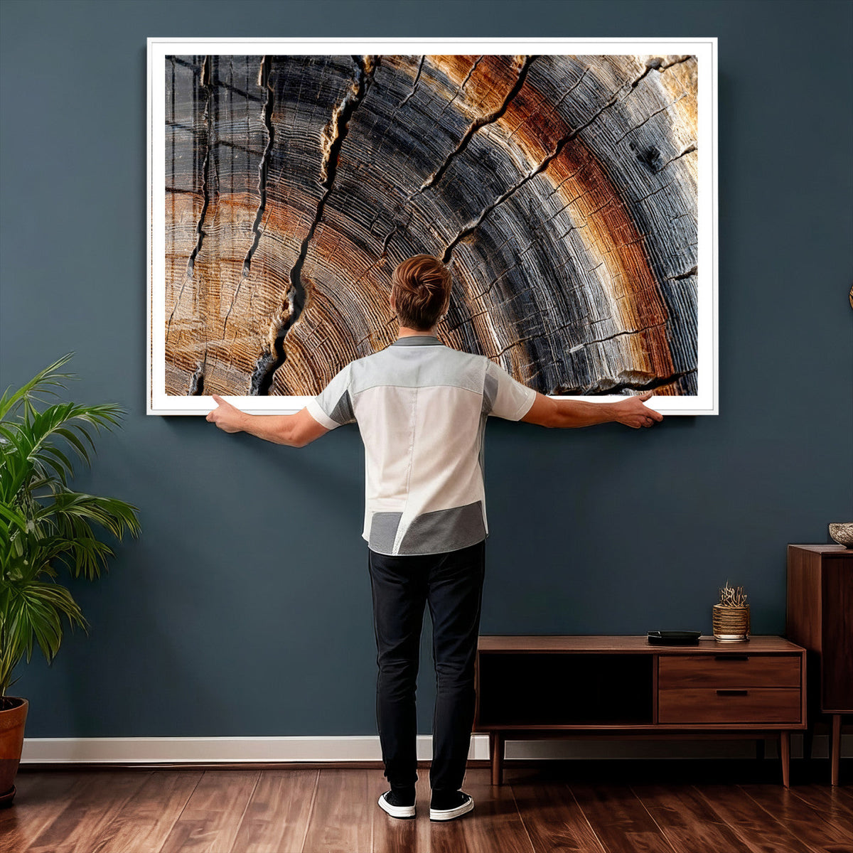 Abstract Tree Ring Wall Art Print, Natural Rustic Wood Grain Canvas