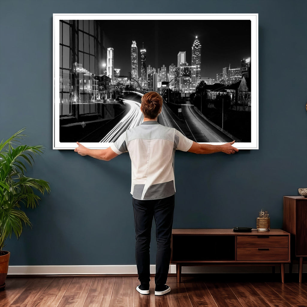 Atlanta Skyline Wall Art Canvas Print, Atlanta Downtown Night Cityscape