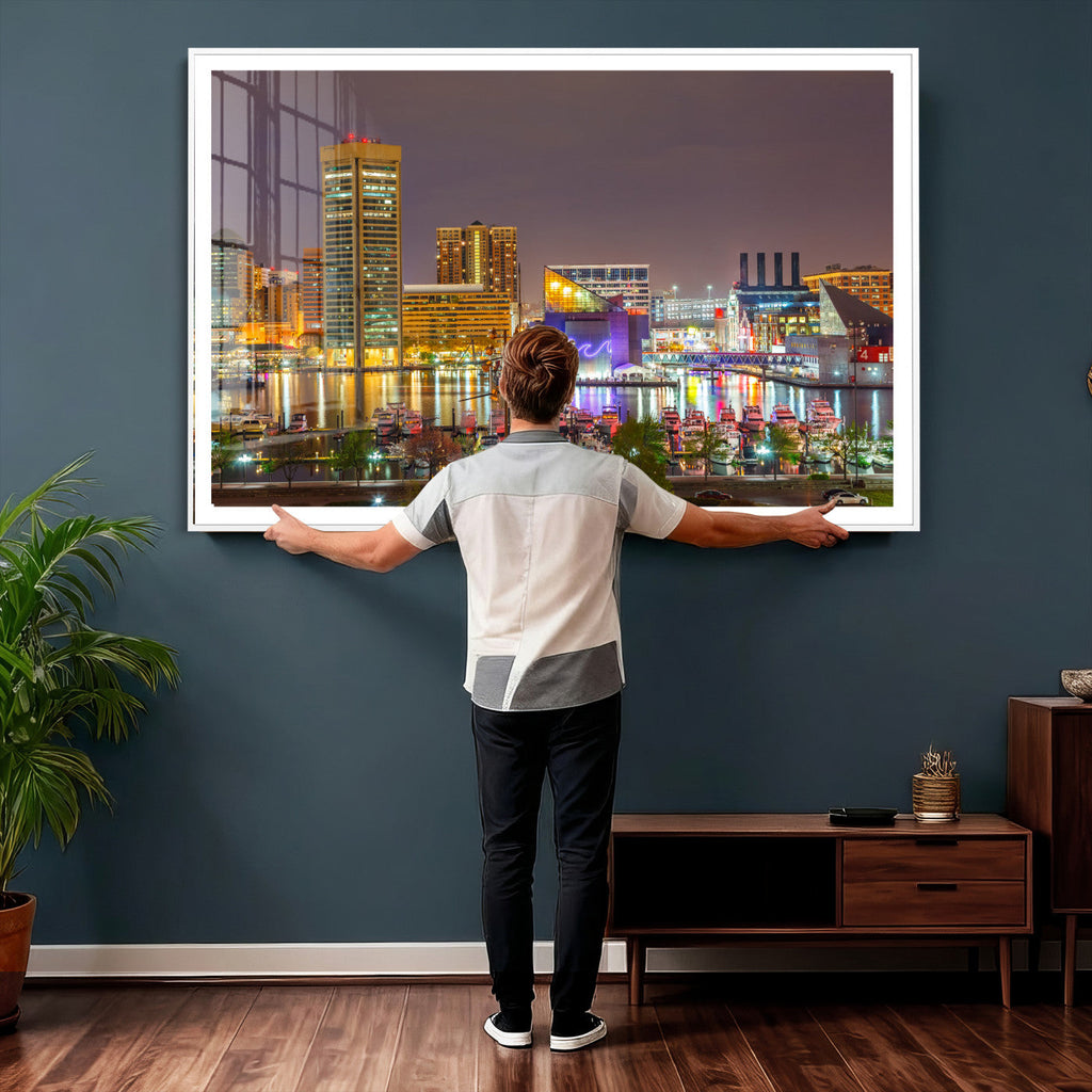 Baltimore Skyline Wall Art Canvas Print, Baltimore Downtown Night Cityscape
