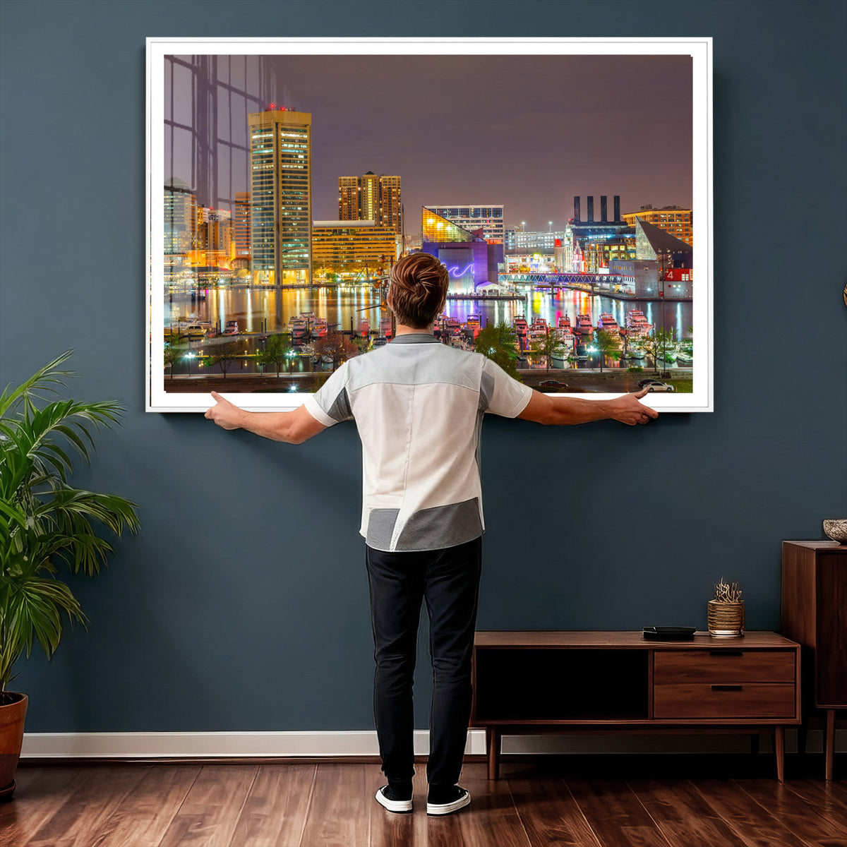 Baltimore Skyline Wall Art Canvas Print, Baltimore Downtown Night Cityscape