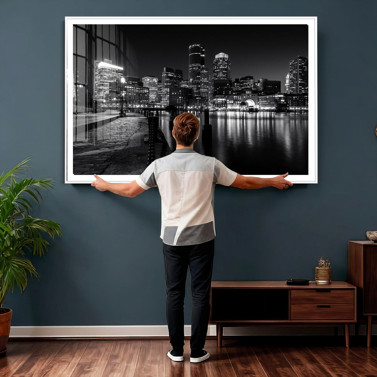Boston Wall Art Canvas Print, Boston City Downtown Night Cityscape