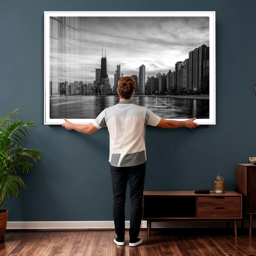 Chicago Wall Art Canvas Print, Chicago City Downtown Night Cityscape
