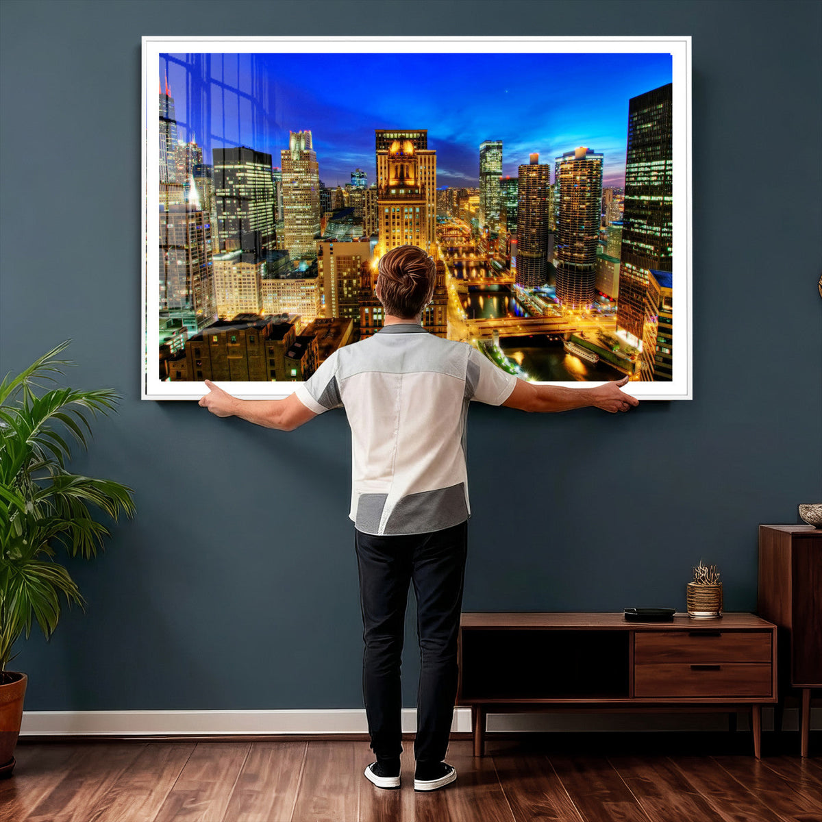 Chicago Wall Art Canvas Print - Chicago City Downtown Night Cityscape