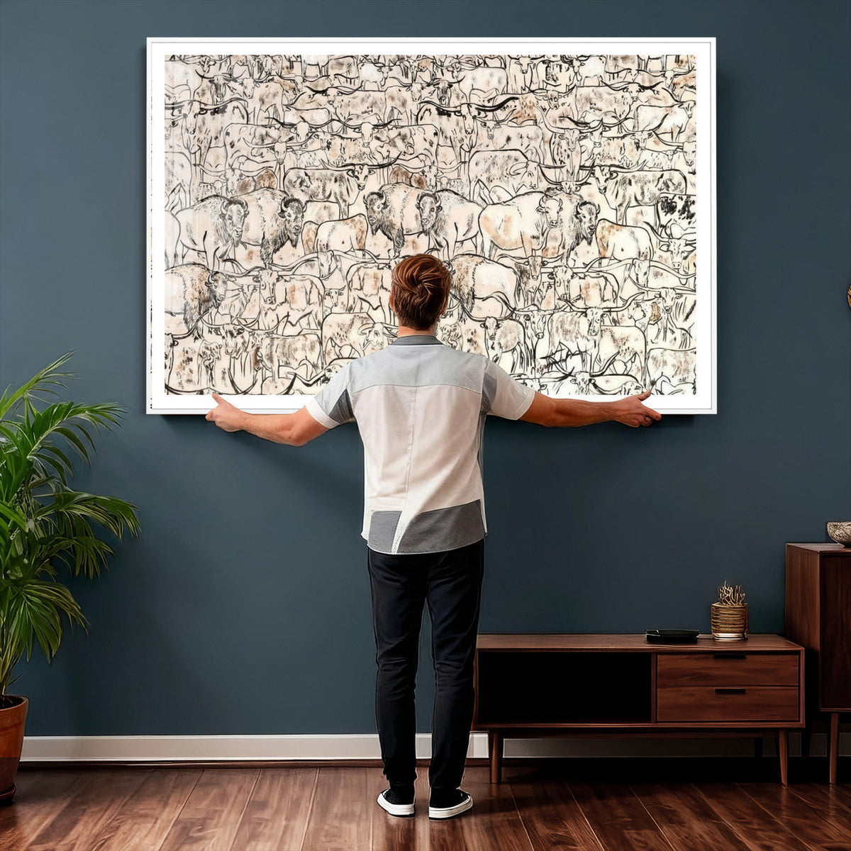 Abstract Bison Wall Art Canvas Print, Abstract Animal Art for Cabin Decor
