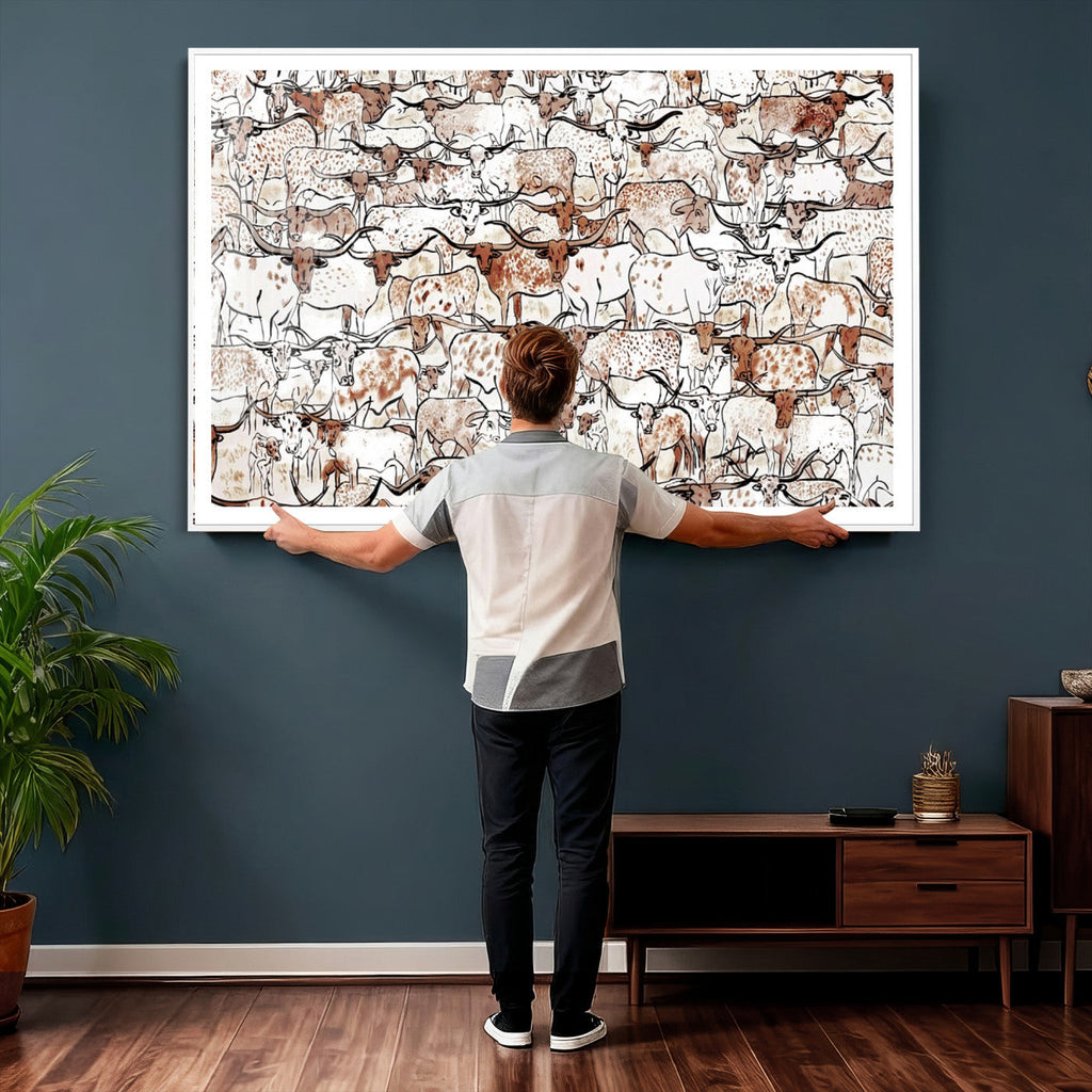 Abstract Longhorn Herd Wall Art Canvas Print