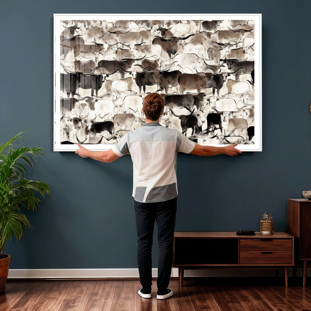 Abstract Texas Longhorn Print, Longhorn Herd Print
