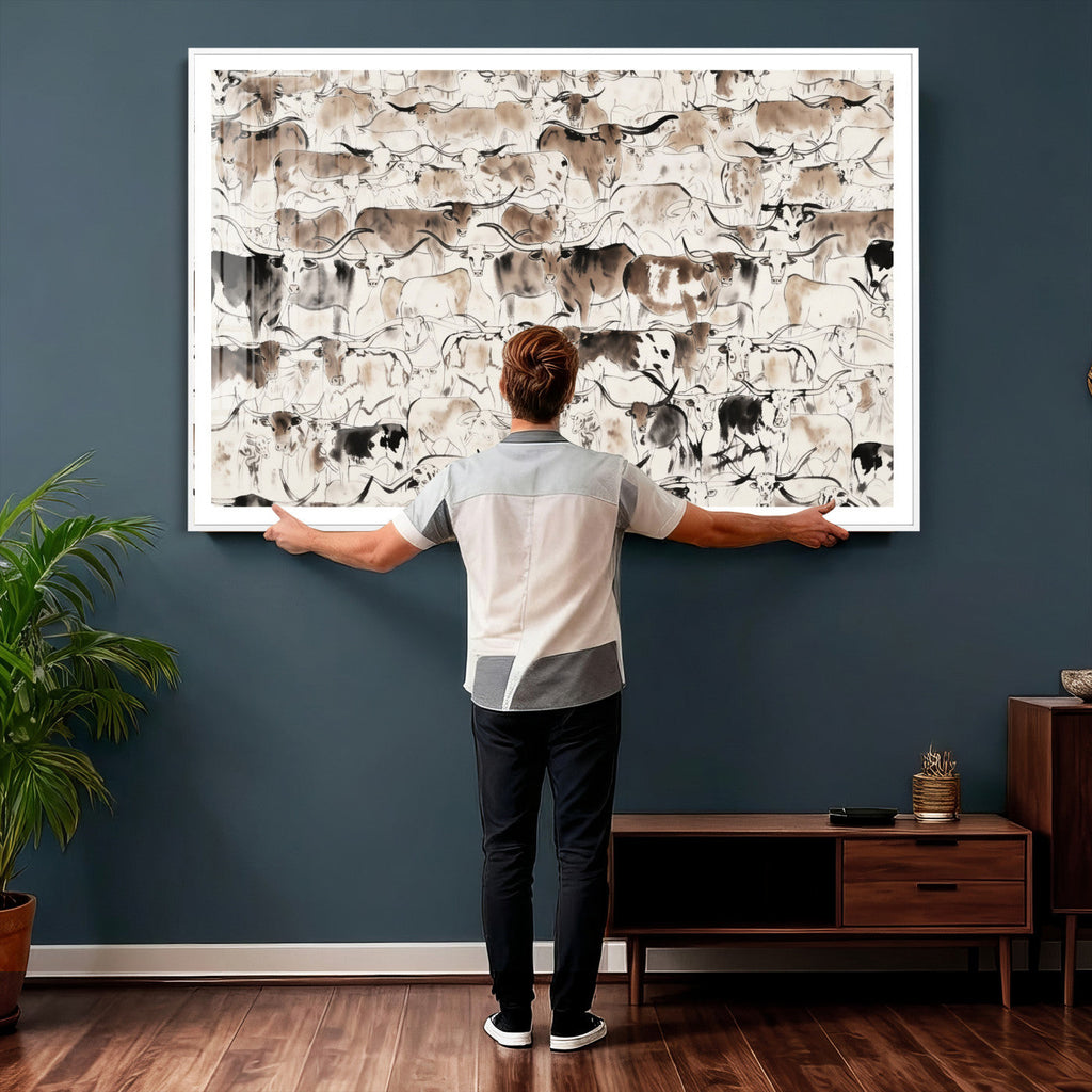 Abstract Texas Cow Canvas Print for Cabin and Western Home Decor