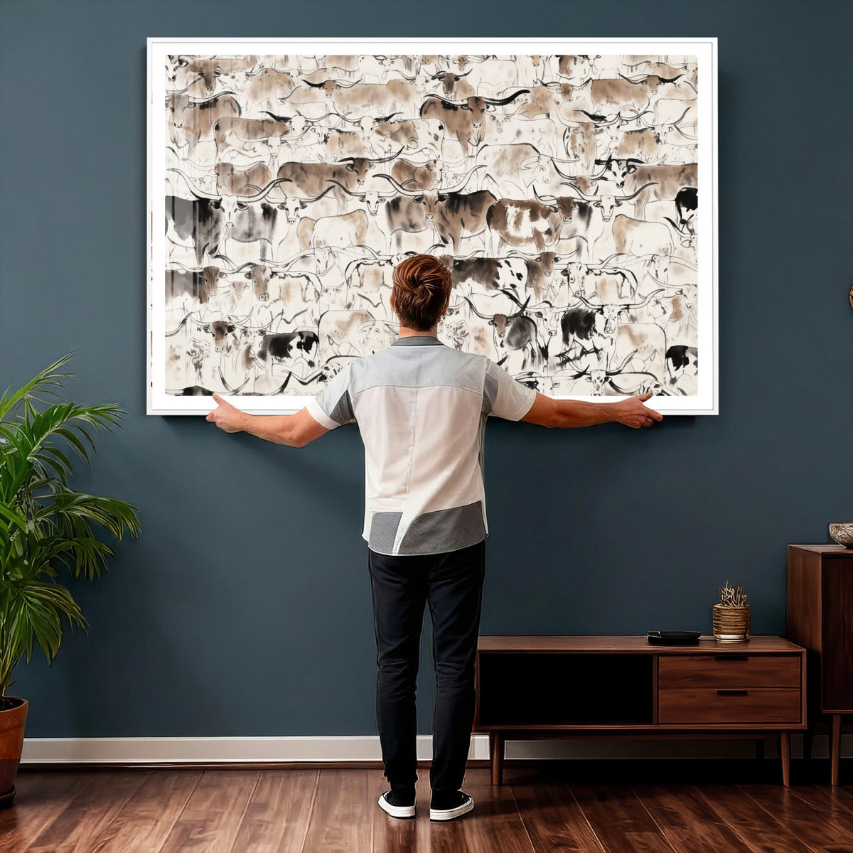 Abstract Texas Cow Canvas Print for Cabin and Western Home Decor