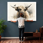Abstract Highland Cow Wall Art Canvas Print, Rustic Farm Cattle Portrait