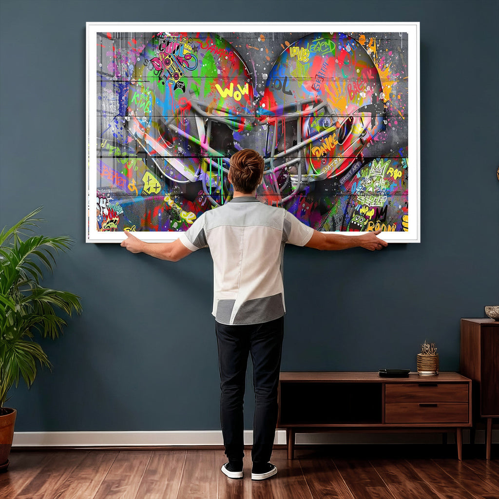 Graffiti Football Helmets Wall Art Canvas Print, Urban Street Art