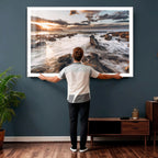 Rocky Coast Ocean Sunset Wall Art Canvas Print, Dramatic Seascape Nature Decor