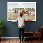 Texas Longhorn Cattle Wall Art Canvas Print, Western Ranch Landscape Decor