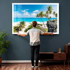 Tropical Beach Wall Art Canvas Print, Palm Tree Ocean Landscape Photography