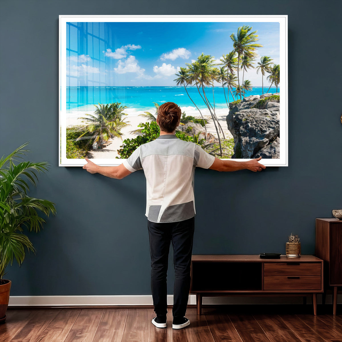 Tropical Beach Wall Art Canvas Print, Palm Tree Ocean Landscape Photography