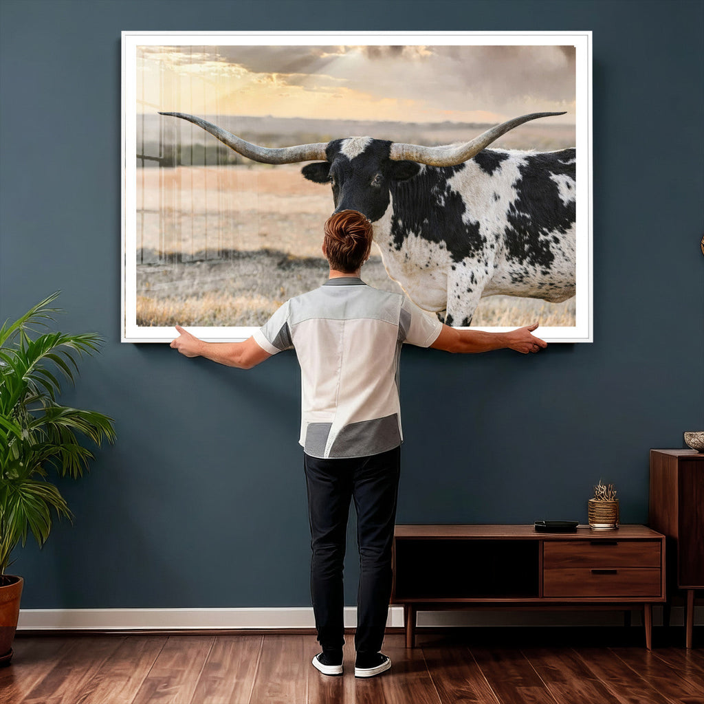 Texas Longhorn Bull Rustic Wall Art Canvas Print