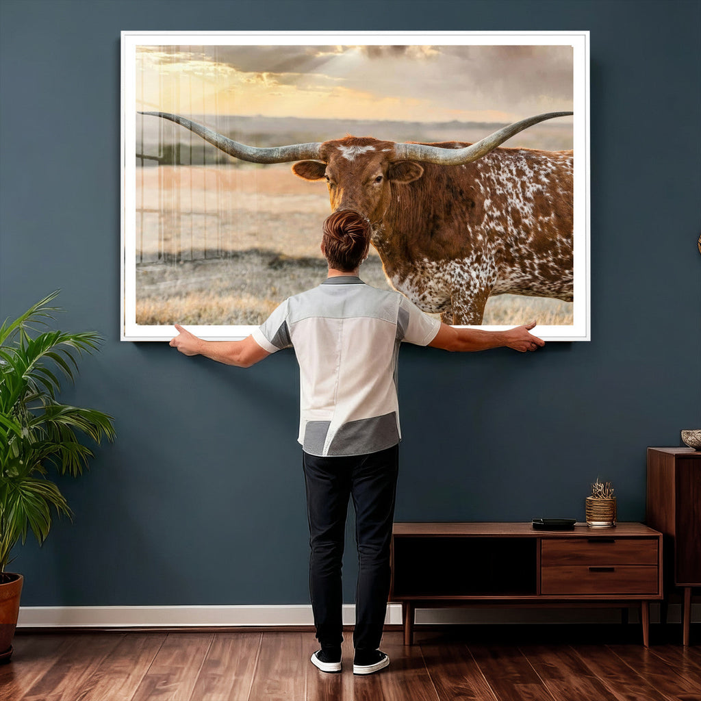 Texas Longhorn Wall Art Canvas Print, Western Ranch Bull Photography