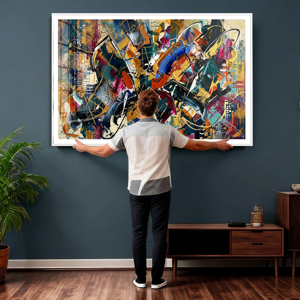 Geometric Abstract Wall Art Canvas Print, Orange Blue