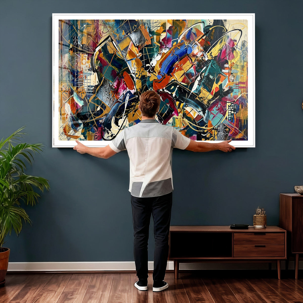 Geometric Abstract Wall Art Canvas Print, Orange Blue