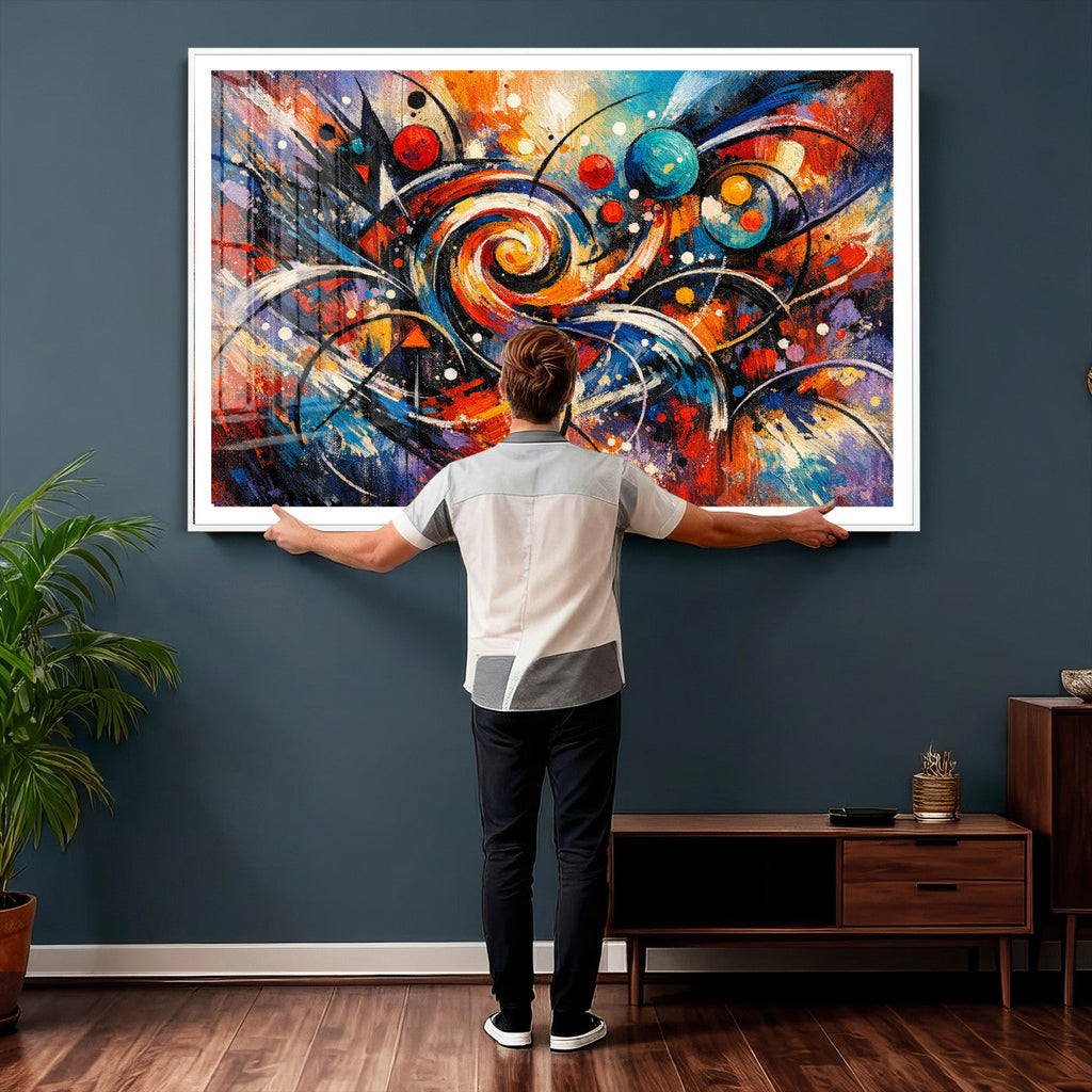 Geometric Abstract Wall Art Canvas Print, Orange Blue