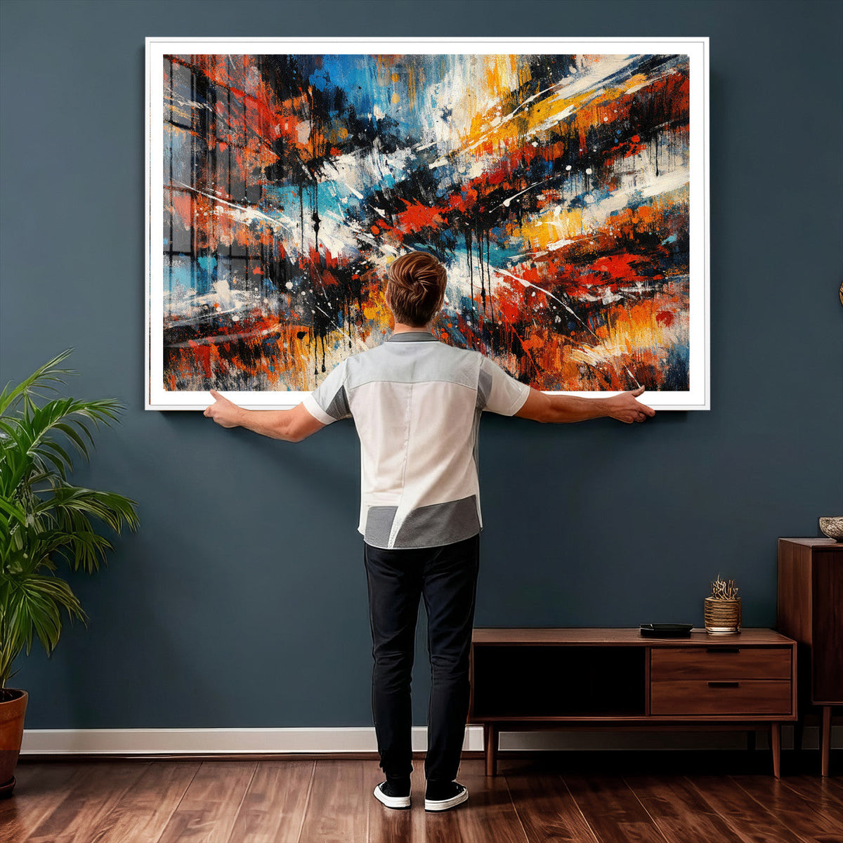 Lyrical Abstract Wall Art Canvas Print, Orange Blue Abstract