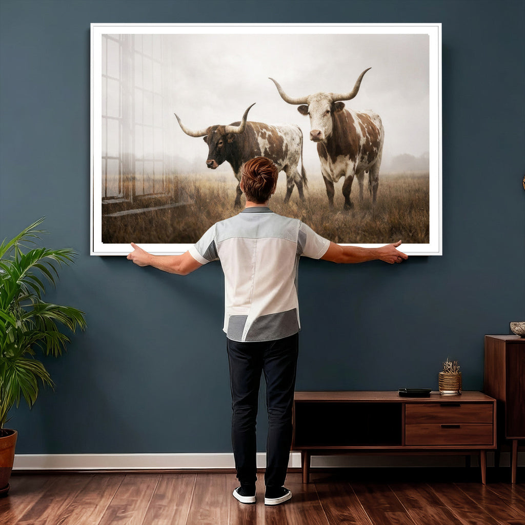 Texas Longhorn Canvas Wall Art Western Bull Desert, Rustic Farmhouse Wall Decor