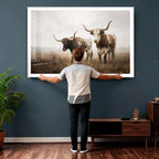Texas Longhorn Canvas Wall Art Western Bull Desert, Rustic Farmhouse Wall Decor