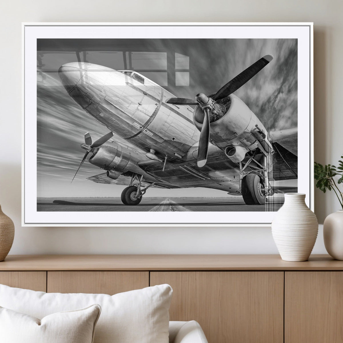 Vintage Airplane on Runway Canvas Print