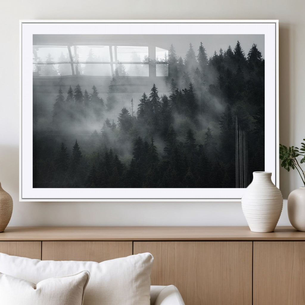 Foggy Forest Wall Art Canvas Print | 3 Panel Large Misty Landscape