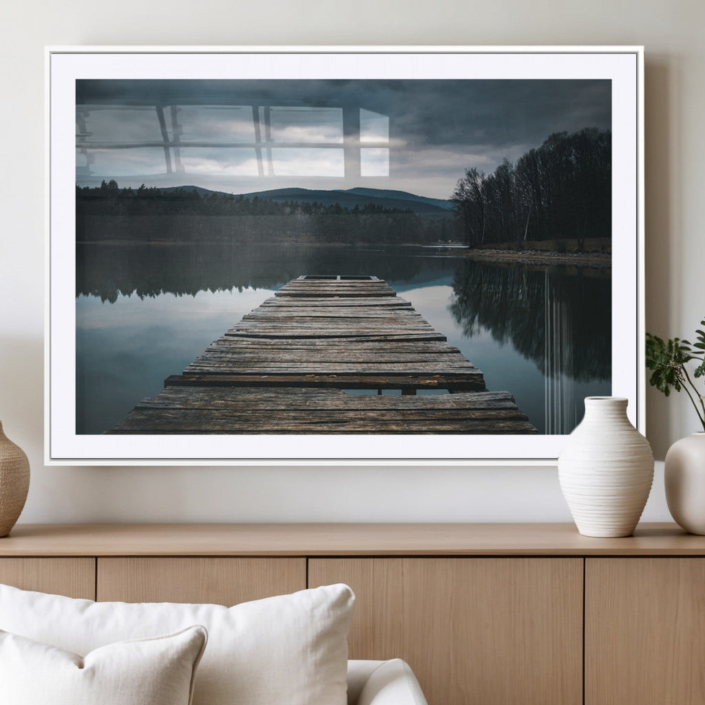 Wooden Bridge Near Lake Wall Art Canvas Print