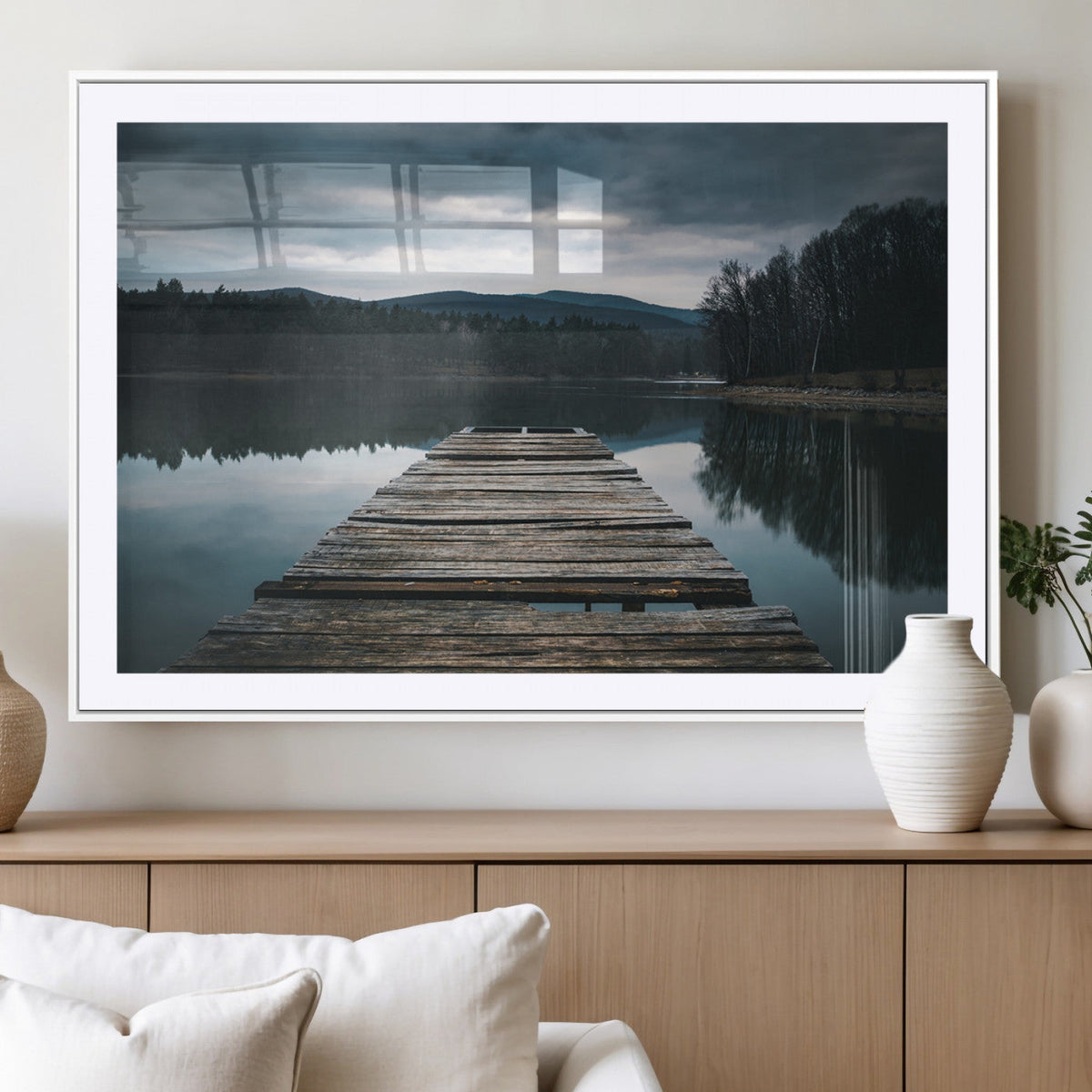 Wooden Bridge Near Lake Wall Art Canvas Print