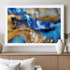 Blue Orange Marble Fluid Effect Canvas Wall Art Print