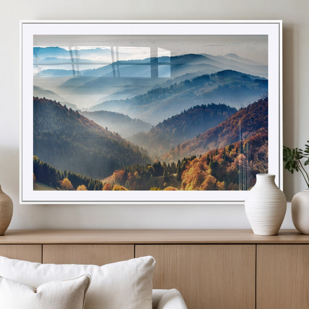 Misty Mountain Sunrise Triptych Canvas Print | Autumn Landscape Wall Art