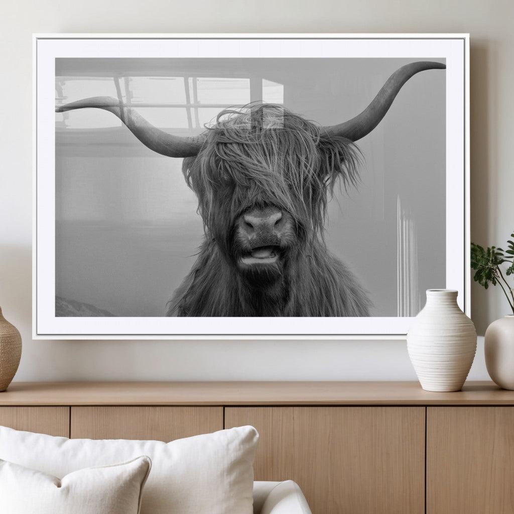Texas Cow Wall Art Canvas, Texas Longhorn Cattle Canvas Print