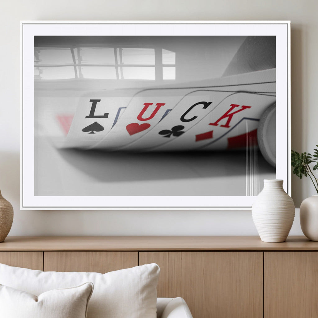 Framed Lucky Poker Cards Canvas | Modern Triptych Wall Art for Game Rooms