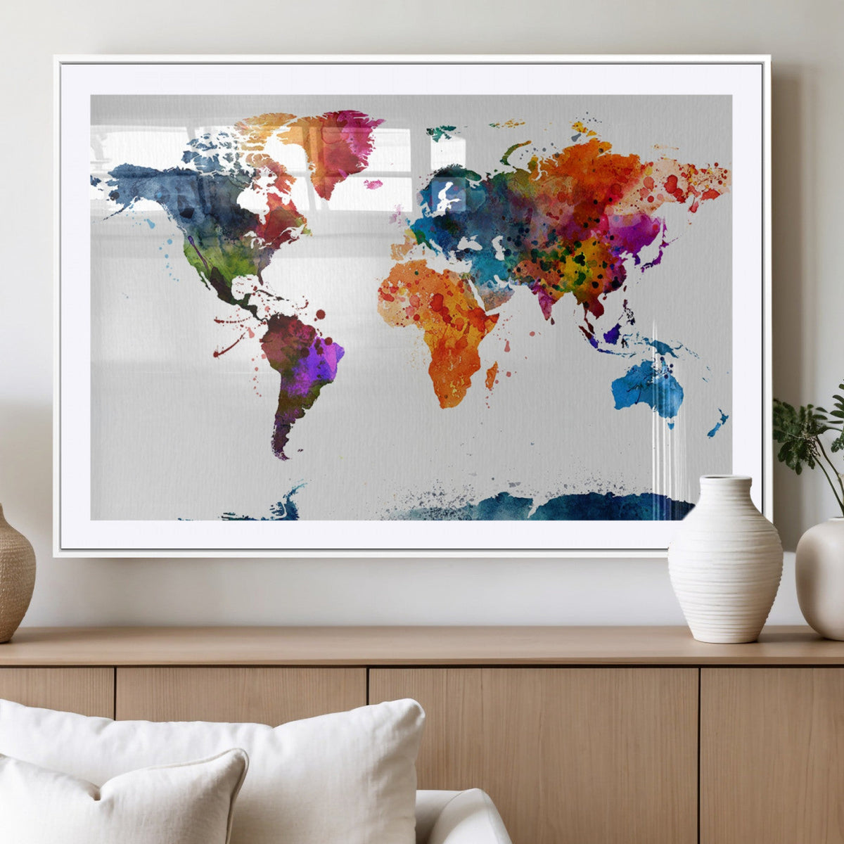 Bold Colorful World Map Canvas Print | Detailed Map of the World Wall Art