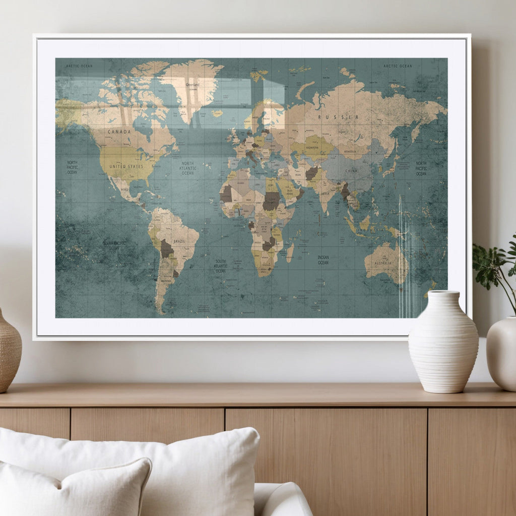 Classic World Map Canvas Print | Framed Vintage Map Wall Art