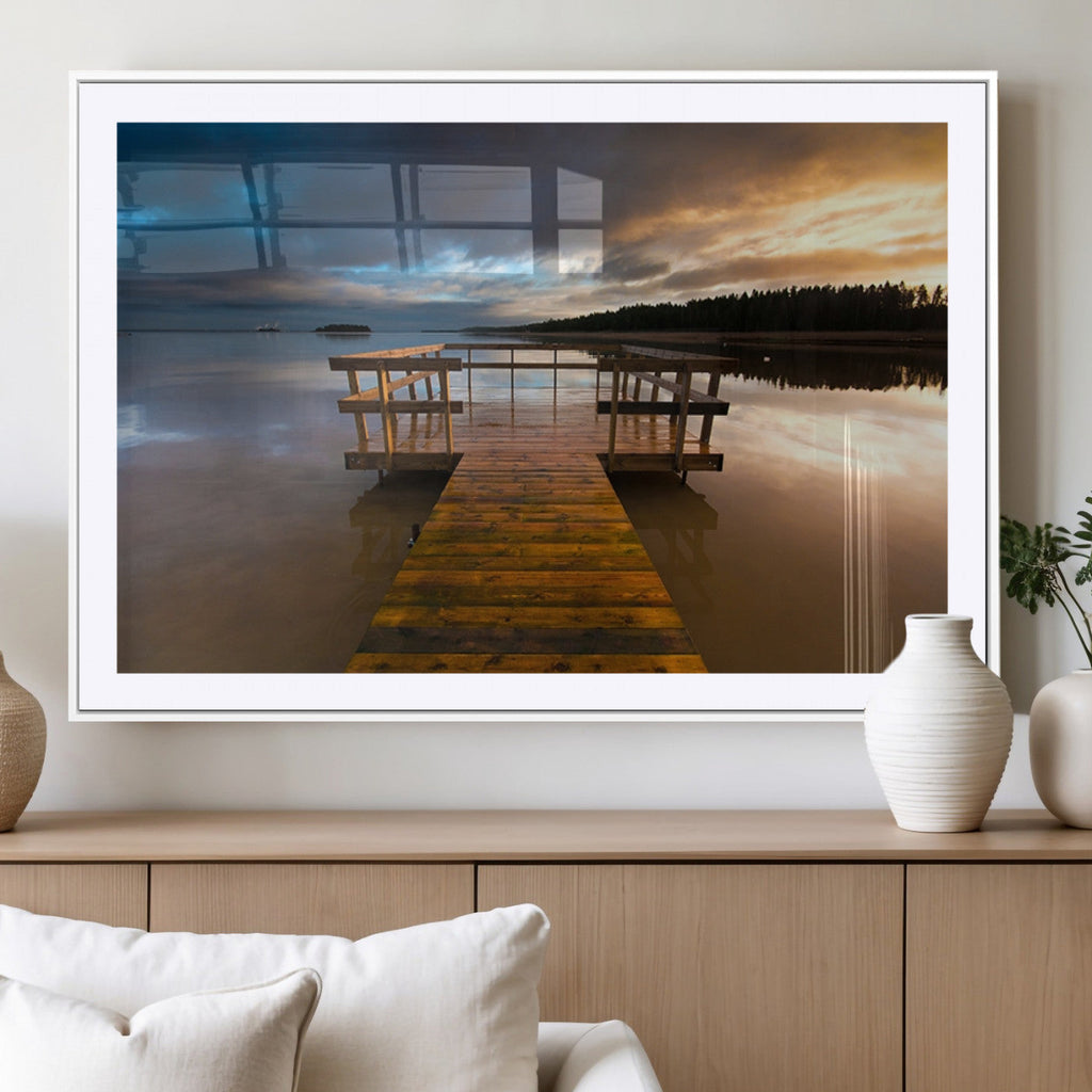 Serene Lake Pier at Sunset Canvas Print | Landscape Wall Art | Ready to Hang