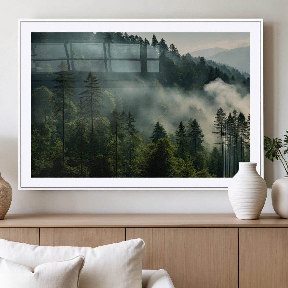 Misty Forest Wall Art Premium Canvas Print, Foggy and Serene Atmosphere
